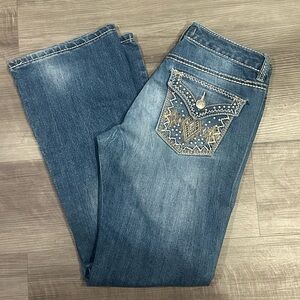 Y2K Nine West Vintage America Embroidered Embellished Flap Pockets Bootcut Jeans